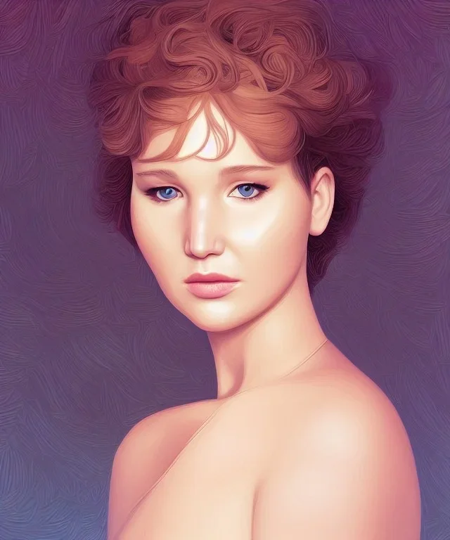 A portrait of Jeniffer Lawrence,adorable, seductive and sexy looking, slight smile, intricate, elegant, highly detailed eyes, digital painting, 8k, artstation, concept art, smooth, sharp focus, illustration, studio quality, art by victo ngai