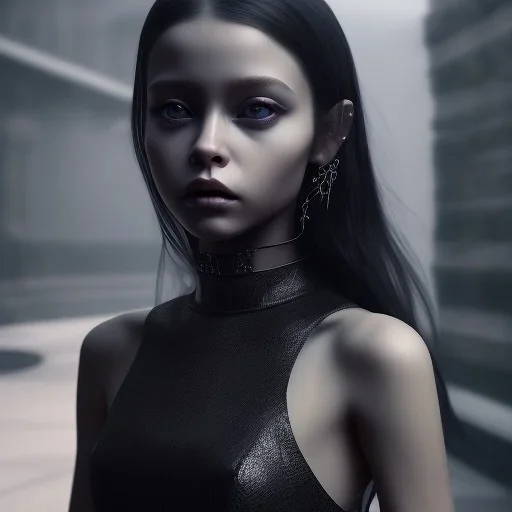 jenna ortega black dress, dark make up, gothic style, wednesday style, hyper detail, octane render, unreal engine 5, 8k resolation