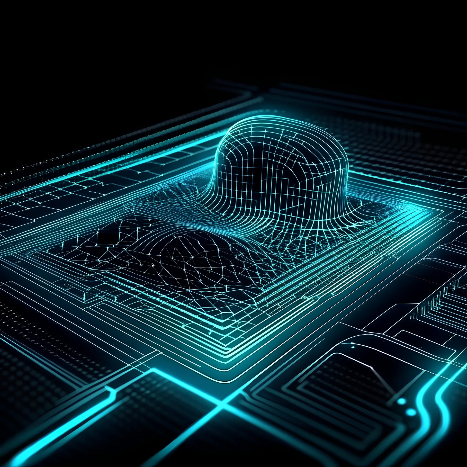 lowpoly simulation wireframe fingerprint circuit trace