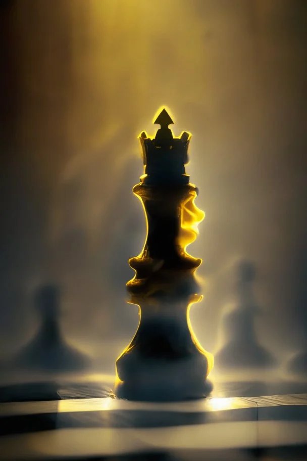 kind chess piece buildt of by yellow stones misty trending, depth of field, backlit