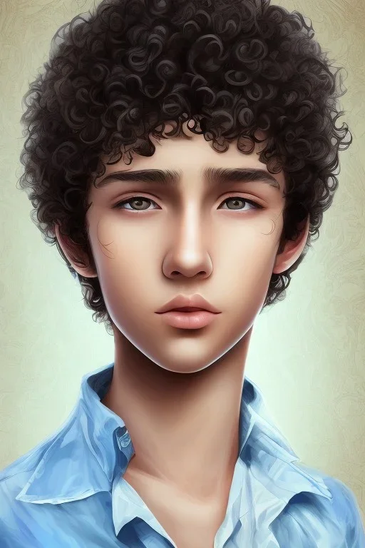 beautiful 12 year old arabic boy with curly hair and light blue eyes