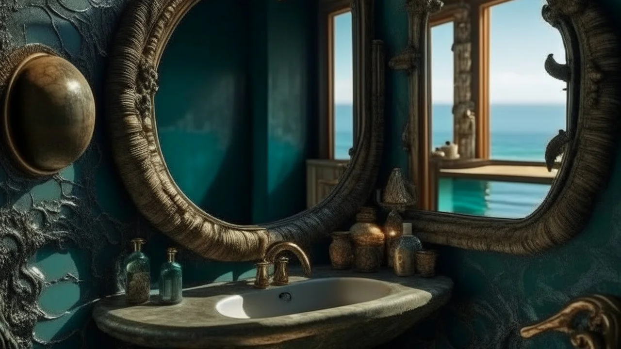 In the bathroom, the mirror becomes a portal to the ocean, where the reflection of the sea reveals secrets and tales of mermaids, pirates, and sunken treasures.