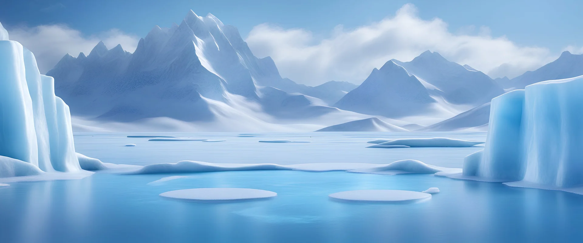 Podium ice water background product snow 3D mountain platform sea. Ice podium water cool cold glacier winter landscape frozen nature iceberg arctic scene blue light display abstract sky ad refreshing.