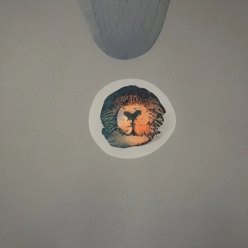 A sticker design in a minimalistic style featuring a caricature lion in vivid colors. The subject is presented alone on a neutral background.