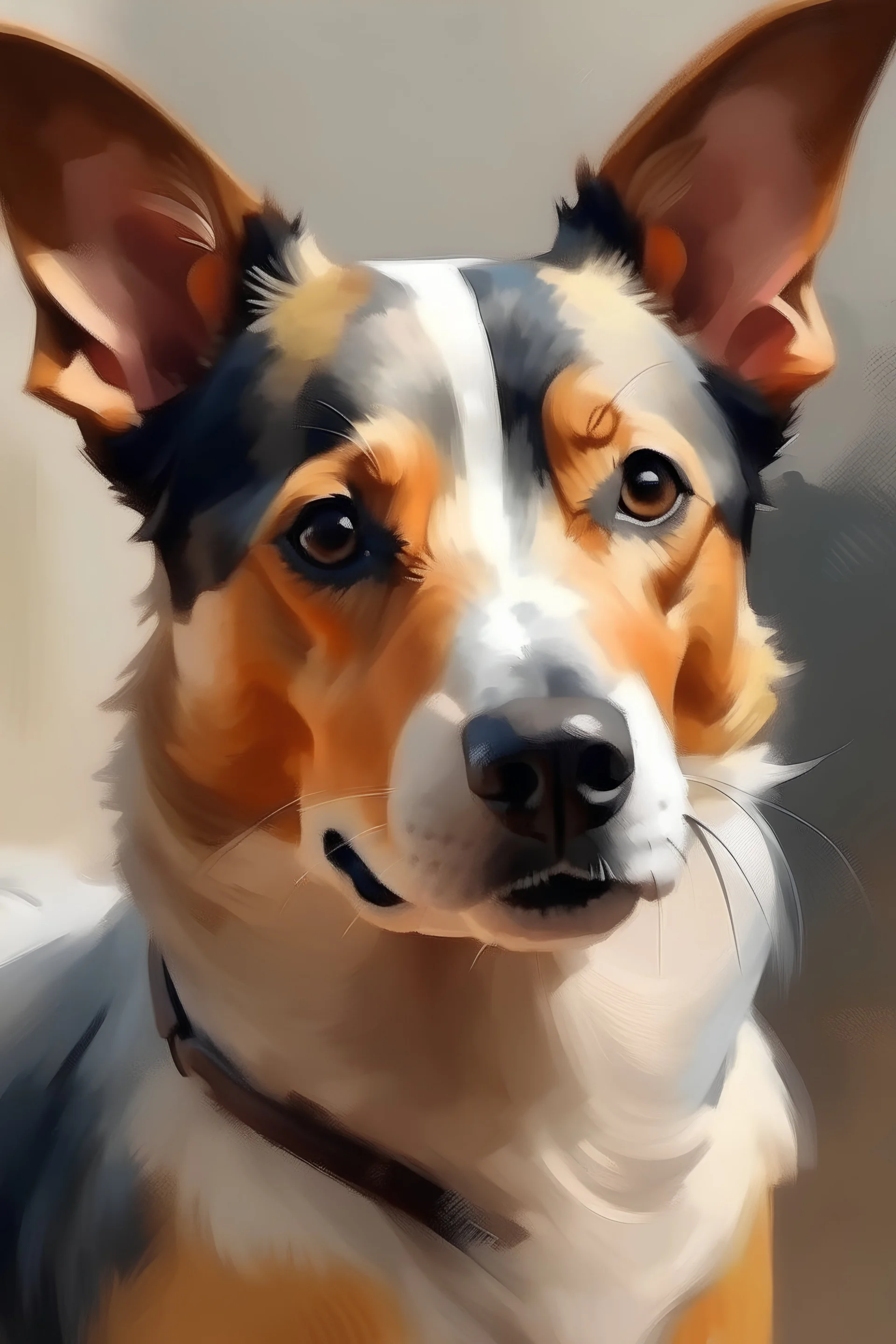 Male einen japanischen Hund, welcher ein Porträt malt