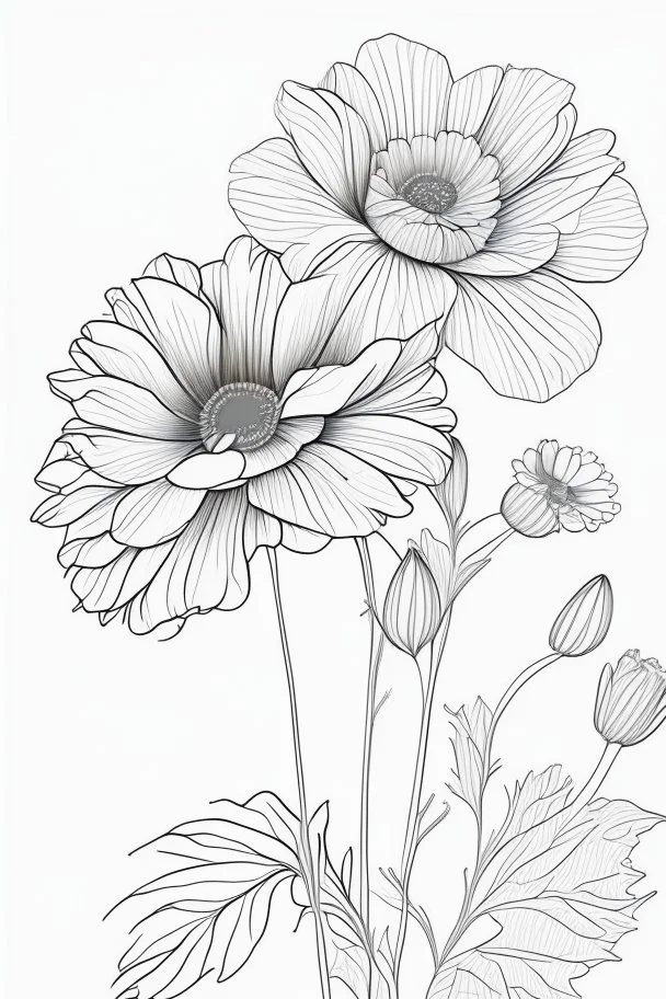 outline art for cute flower coloring pages with which, White background. sketch style, clean line art, white background, no shadow and clear