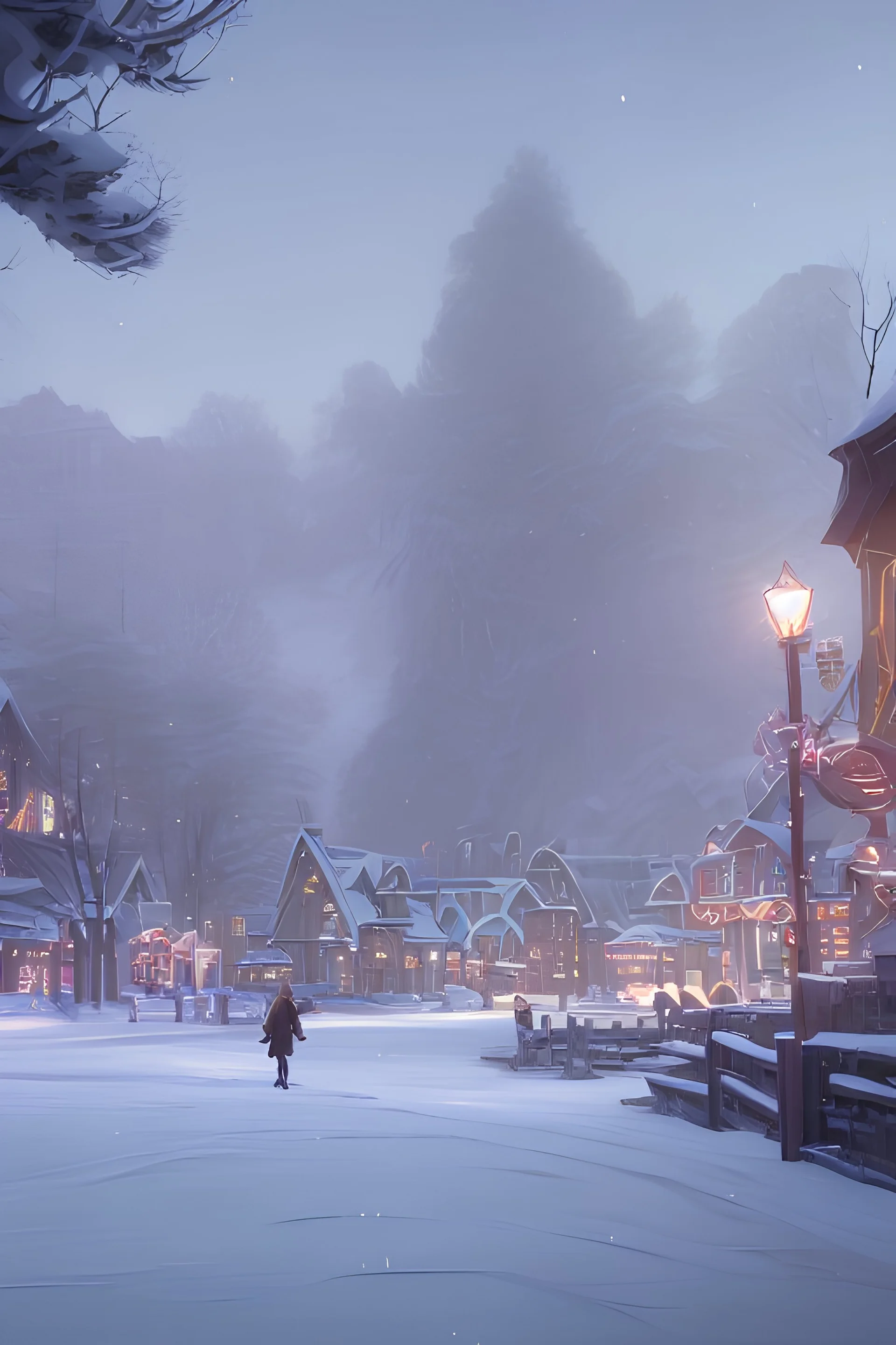 /imagine prompt: 3D animation, personality: [Illustrate wide shot of Winterhaven town covered in a pristine white blanket of snow, with twinkling lights adorning the trees and buildings. The atmosphere should feel warm and inviting, creating a cozy and festive ambiance. Capture the excitement in the air as people go about their preparations for Christmas] unreal engine, hyper real --q 2 --v 5.2 --ar 16:9