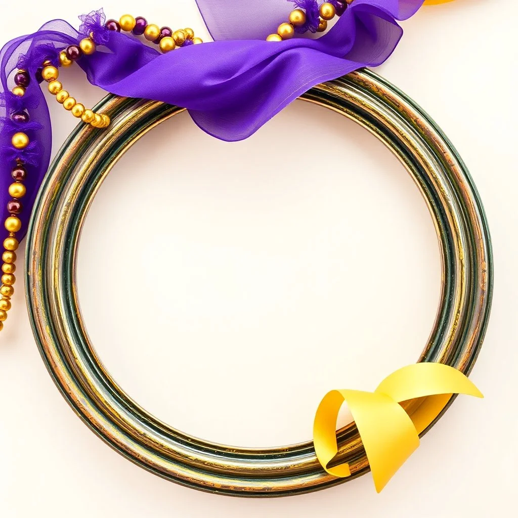 A simple oval wooden frame without decoration in the colors of Mardi Gras green, purple and yellow with a light background to remove