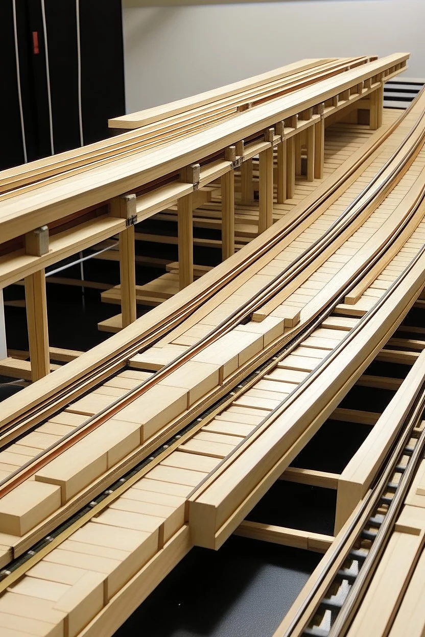 A one-passenger monorail track, made from plywood and 2x4 lumber.