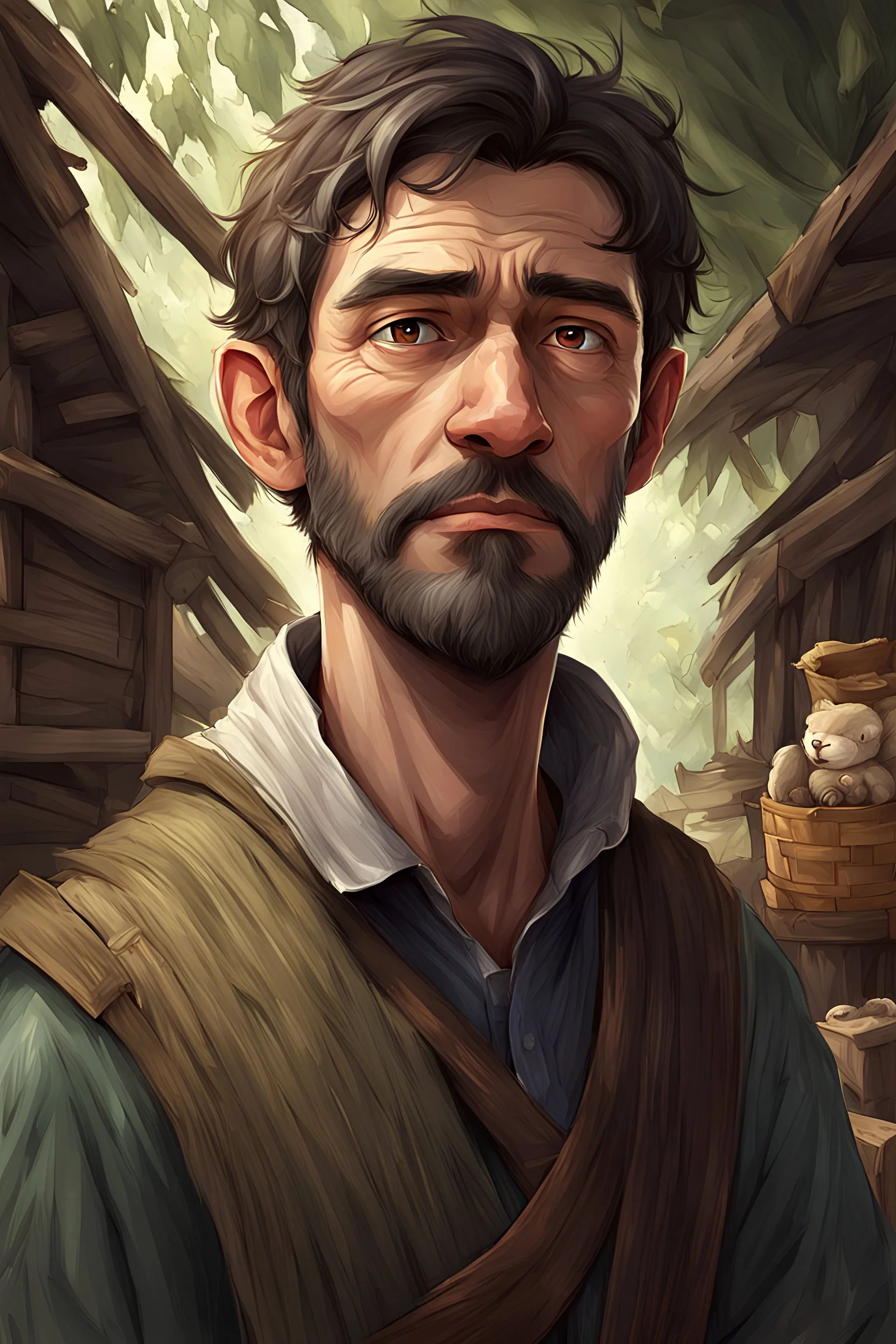 Illustration {male, villager, poor}, realism, realistic, semi-realistic, fantasy