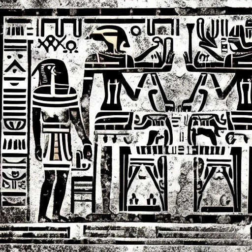 mix between Aztec glyphs and Egyptian hieroglyphs