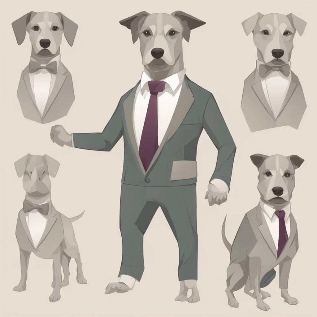 make one realistic business dog that are made of shapes and have a suit on lokk like crystals