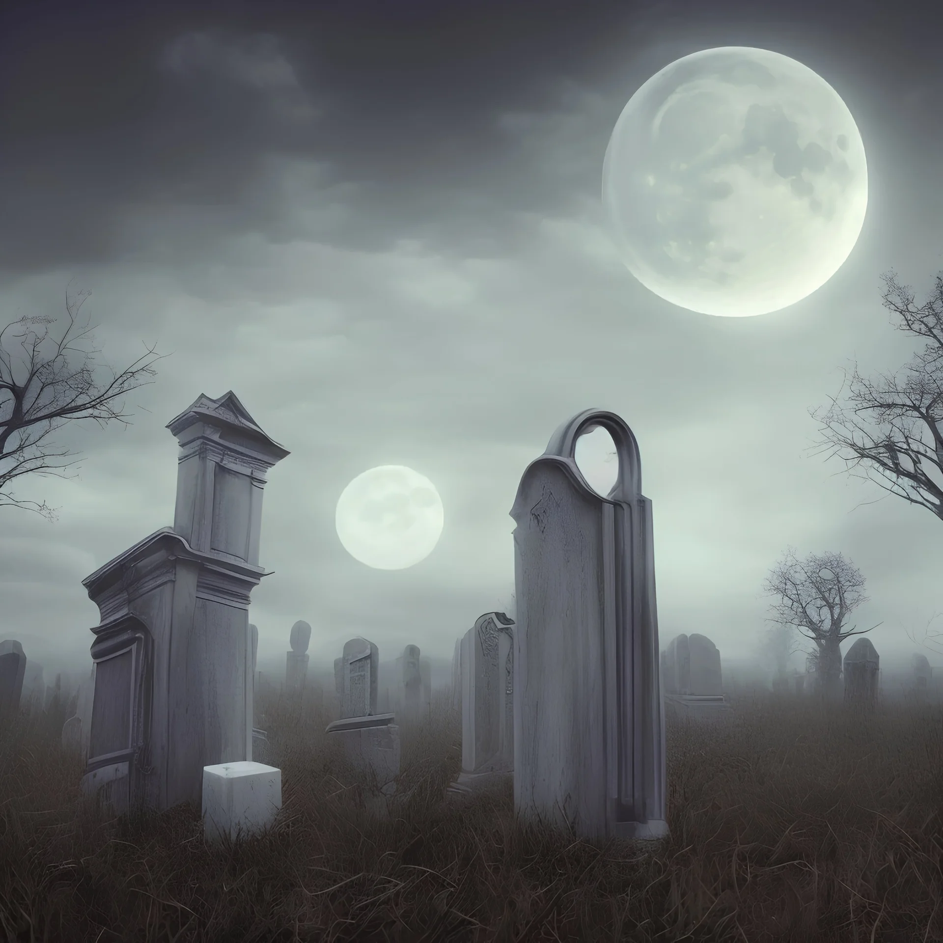 ghost, tombstone, sky, dark, man, grave, clouds, moon, 8k