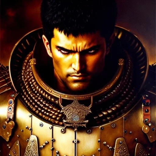 portrait 'Guts-Berserk',ancient metal armor ,painting by gaston bussiere, greg rutkowski, yoji shinkawa, yoshitaka amano, tsutomu nihei, donato giancola, tim hildebrandt, oil on canvas, cinematic composition, extreme detail,fit full head inside picture,16k