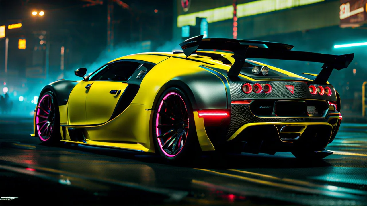 Veyron Super Sport ultimate need for speed tuning Mansory Cyberpunk 2077 neon Style Rear View, Super Detailed, desktop wallpaper, 4K