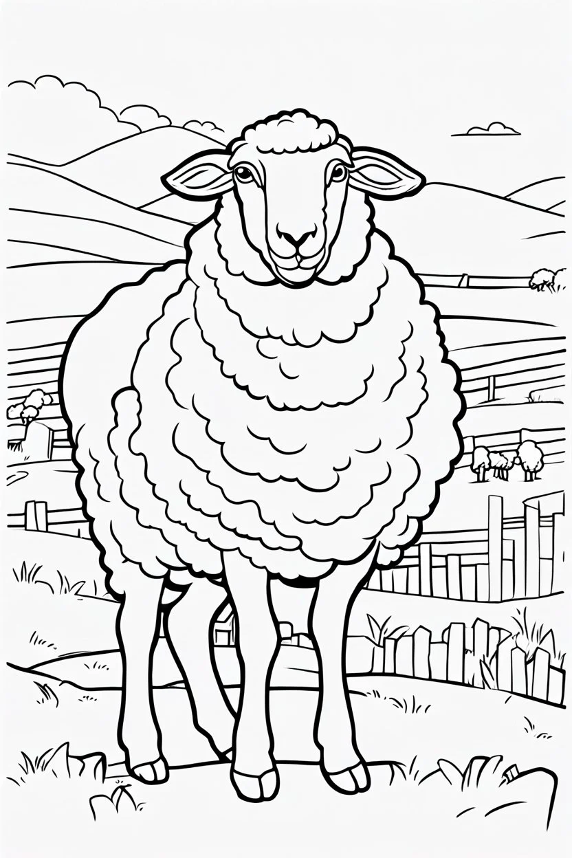 coloring page for kids, SHEEP, thick outline, low details, no shading, no color