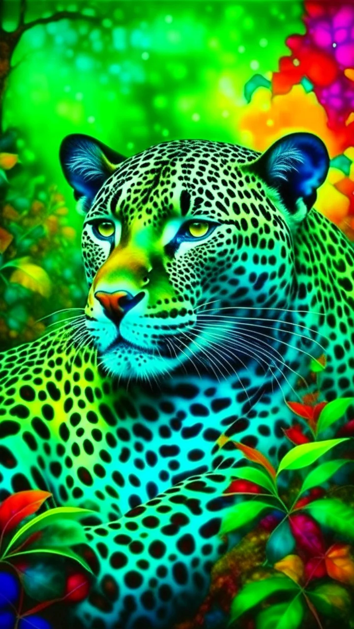 Jaguar en la selva arte acuarela colores contrastantes calidad ultra hiperdetallado maximalista 16k