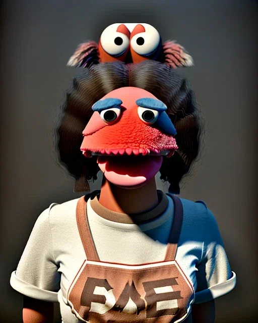 Portrait, hybrid character, waitress woman with monster muppet mask that covers her entire head, retro style, Sesame Street style, smooth, unreal engine 5, god lights, ray tracing, RTX, lumen lighting, ultra detail, volumetric lighting, 3d.