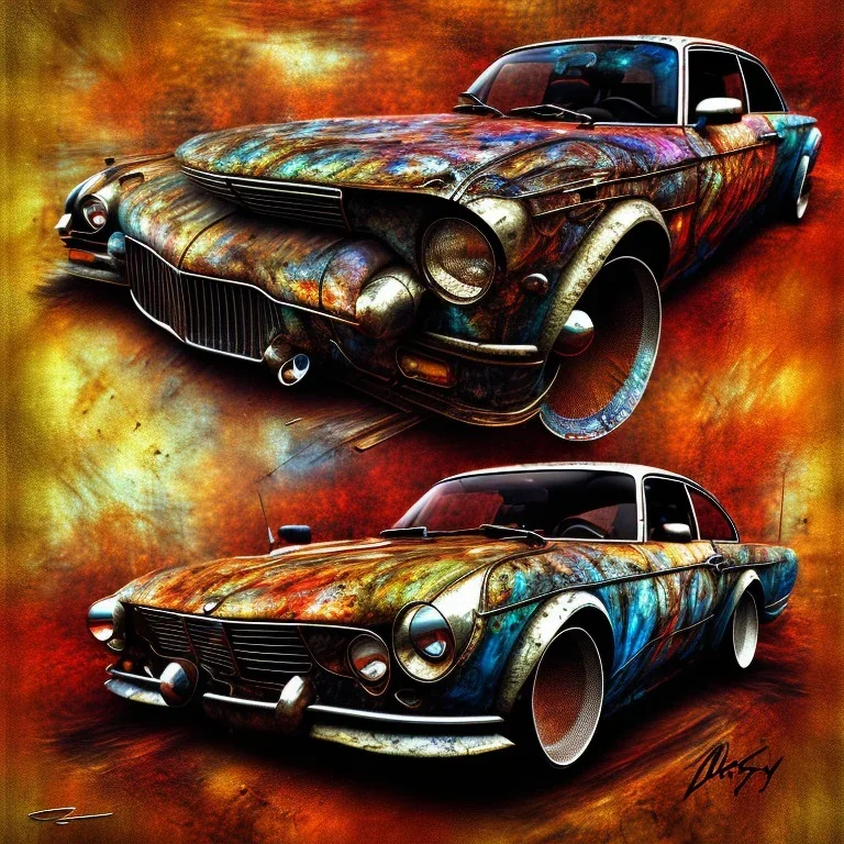 an abstract painting of an old car, mixed media, textured, anatomically correct, highly detailed