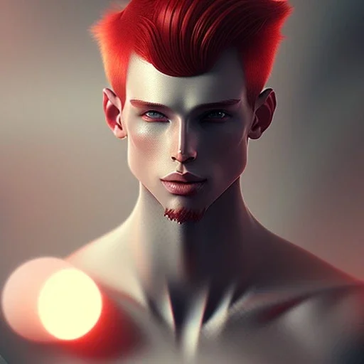  man with red hair, full body, fantasy setting, ethereal, soft lighting