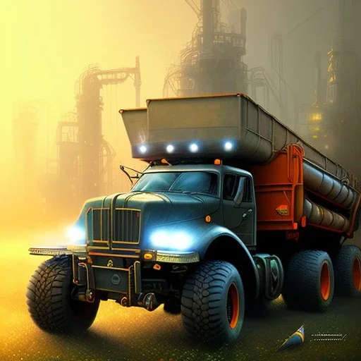 dumper truck, book cover, fantasy art, sketch