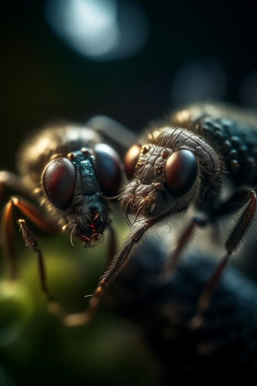 macro photo of flies kissing over swirls,shot on Hasselblad h6d-400c, zeiss prime lens, bokeh like f/0.8, tilt-shift lens 8k, high detail, smooth render, down-light, unreal engine, prize winning