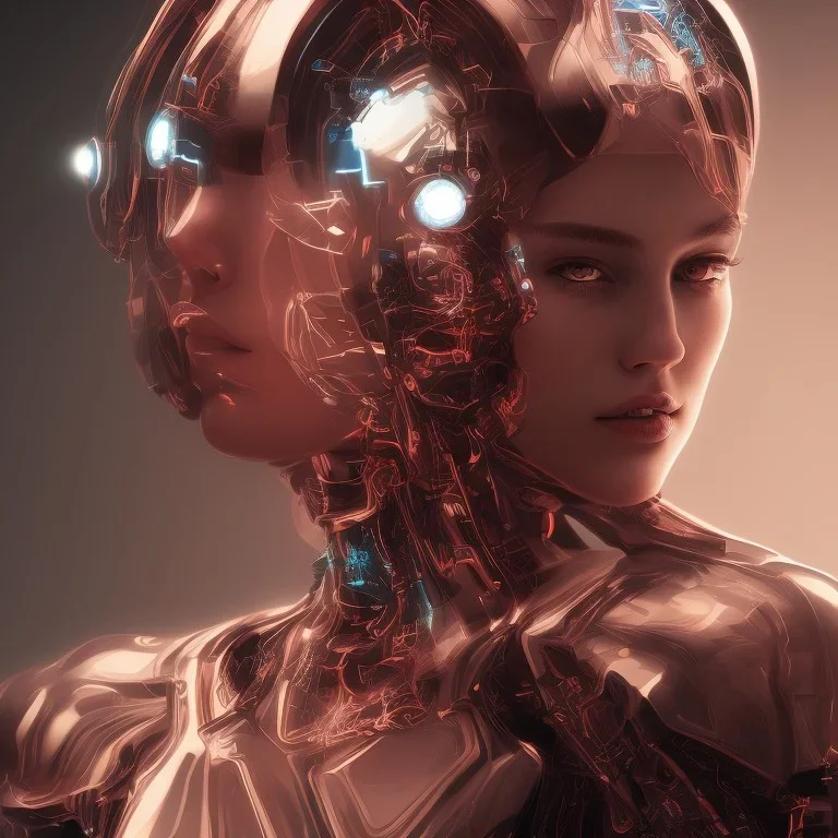 cyber, head, women, portrai, tron