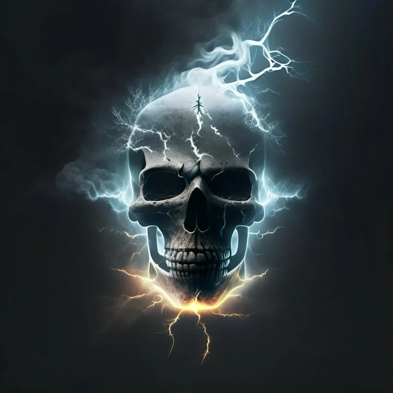 skeleton head with lightning ellipse and smoke around