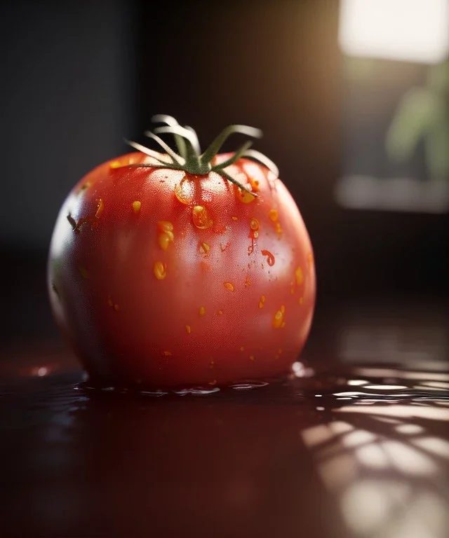 wet tomato, white background, eye level view, long shot, realistic image, smooth,, unreal engine 5, ray tracing, RTX, lumen lighting, ultra detail, volumetric lighting.