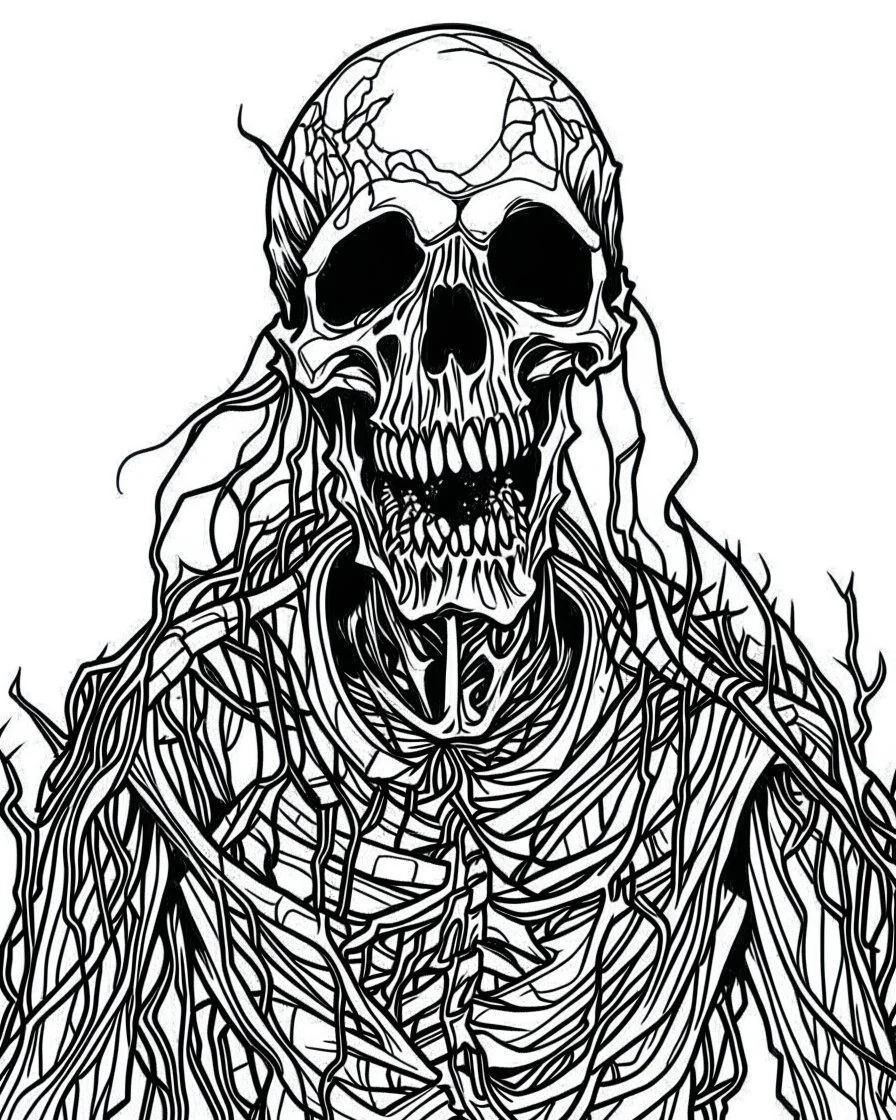 create a 2d black outline, "full body scary psycho monster coloring book for adults", coloring page, low details design, black contour, coloring page design, coloring page for adults,horror background, black contour and white space beetween contour, same contour,sketch style, horror style, creepy style, minimalist, halloween background,simple, white background