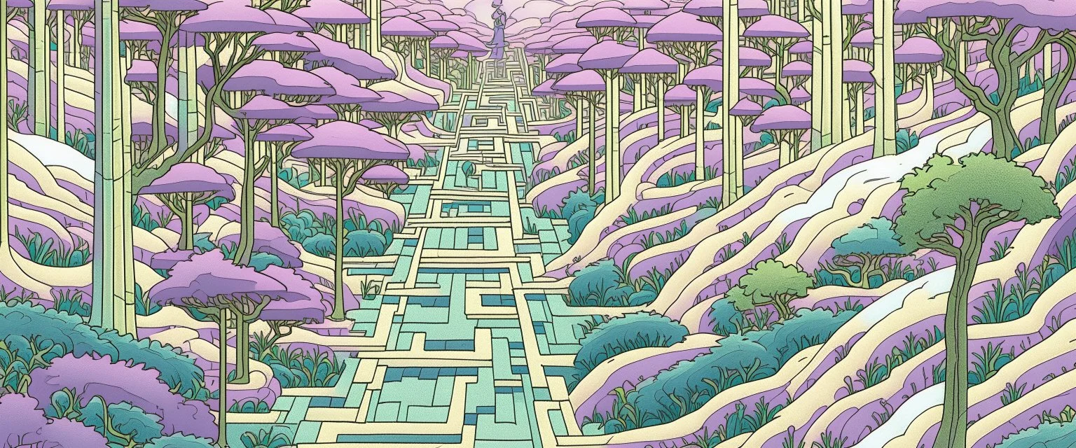 A light purple maze of illusion painted by Utagawa Hiroshige
