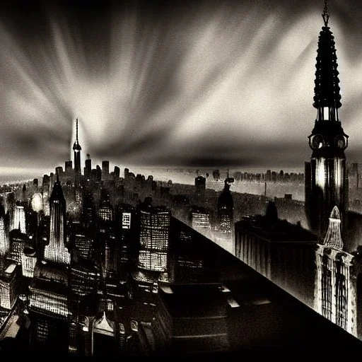 Skyline Gotham Metropolis,European Neogothic imperial city, uphill Road, 1900s photograph, 8K resolution, #film, diffuse light,German noir,matte painting,chaos city, traffic,BioShock