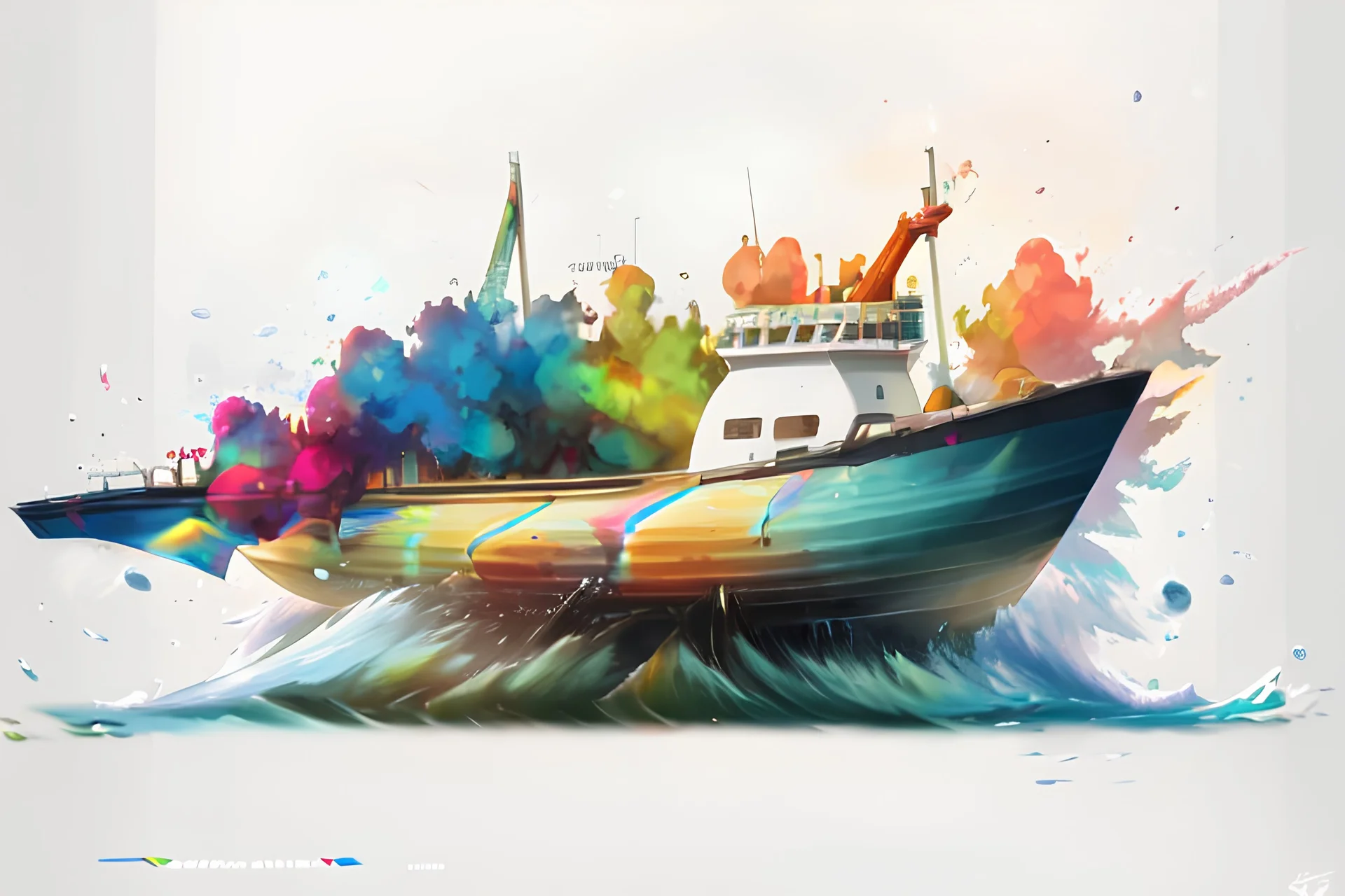 Boat on the water rainbow colors