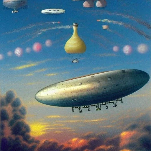 Aerostats and Zeppelins , microscopic image by electron microscope, art by Thomas kinkade