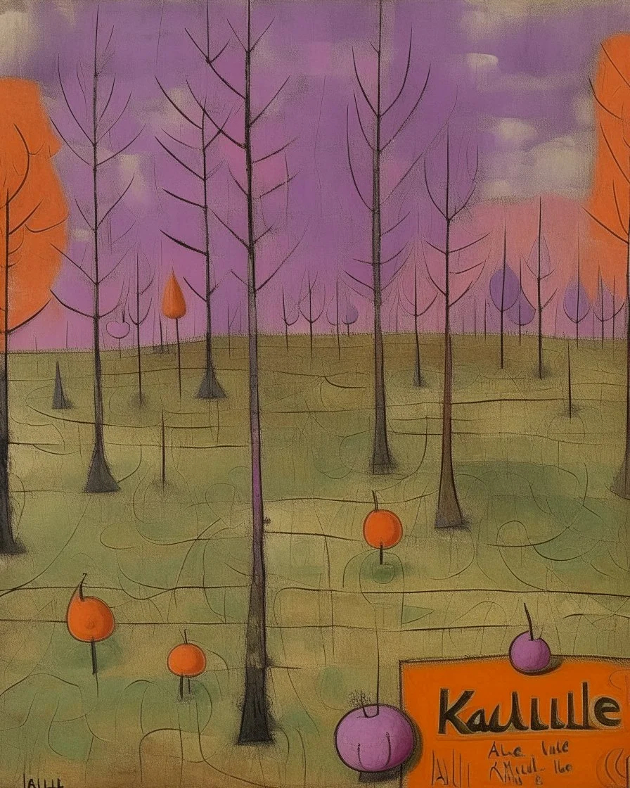 A purple swamp with rotten pumpkins painted by Paul Klee