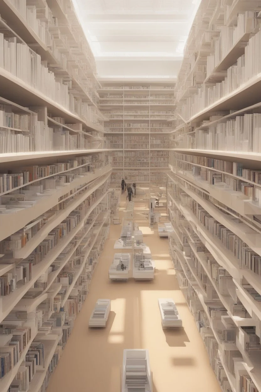 A modern library. Robotic book delivery, everything is automated. Cutting-edge library interior design. Everything is drawn in detail, in high resolution. 8k