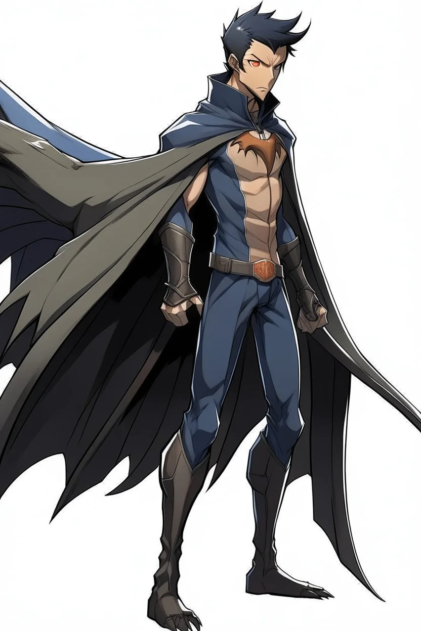 Anime man side character with dark , hybrid with Pteranodon,small muscles, aged 30, wearing a Pteranodon superhero suit