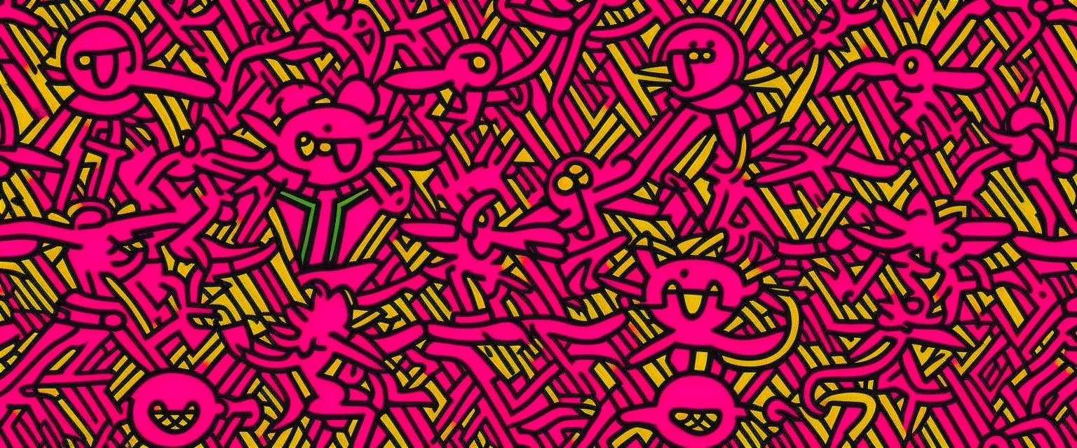 A magenta kingdom with hearts painted by Keith Haring