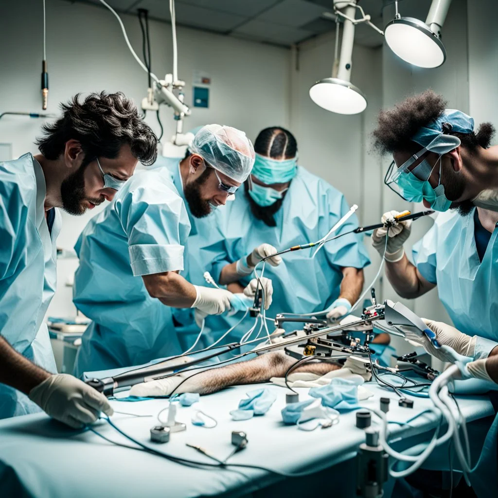 Members of a rock band performing a surgical operation.