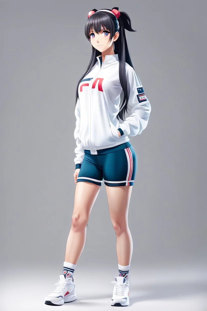 a cute full body shot of anime adult lady wearing sport clothes standing