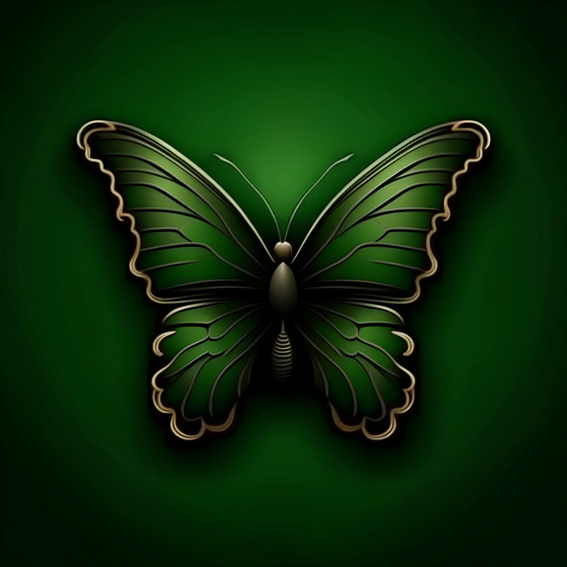 Create dark green small butterfly dark brown background