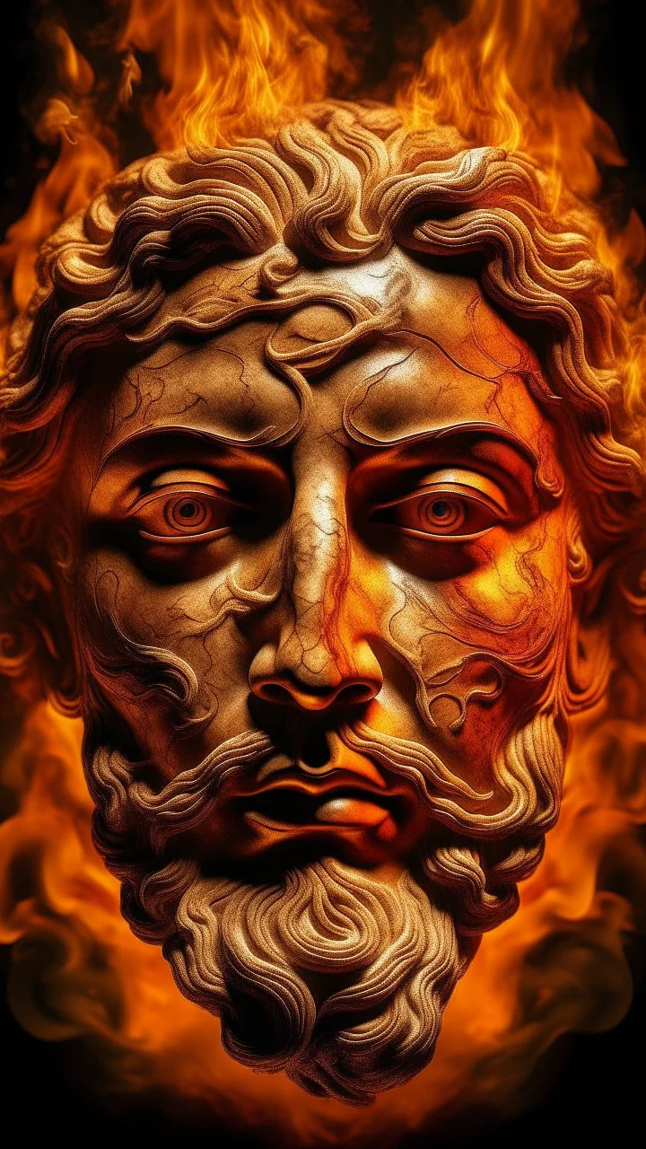 A face of an Ancient Greek with fire texture