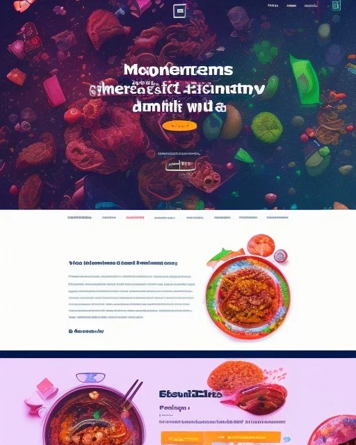 a food delivery web landing page design with a burst of colors and illustrations, hyper realism, and hyper details, sharp