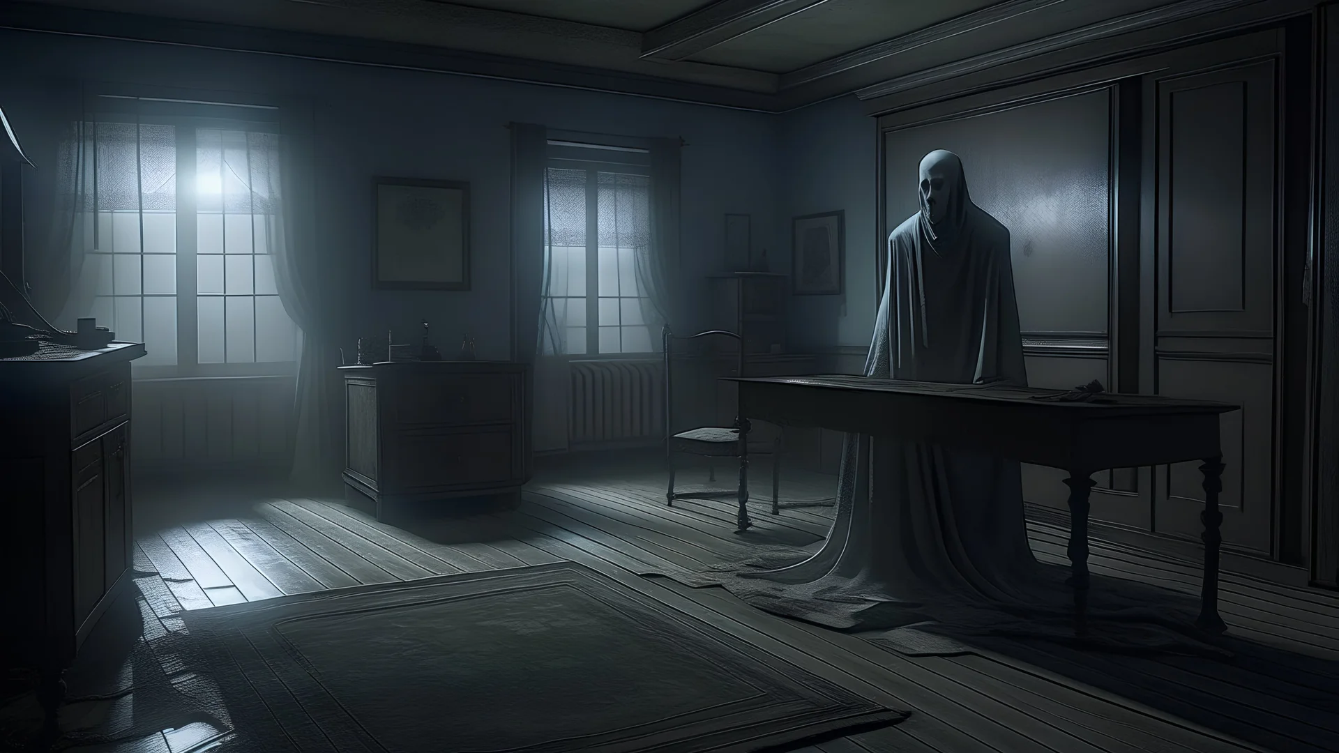 creepy ghost, game phasmaphobia, alone in a house