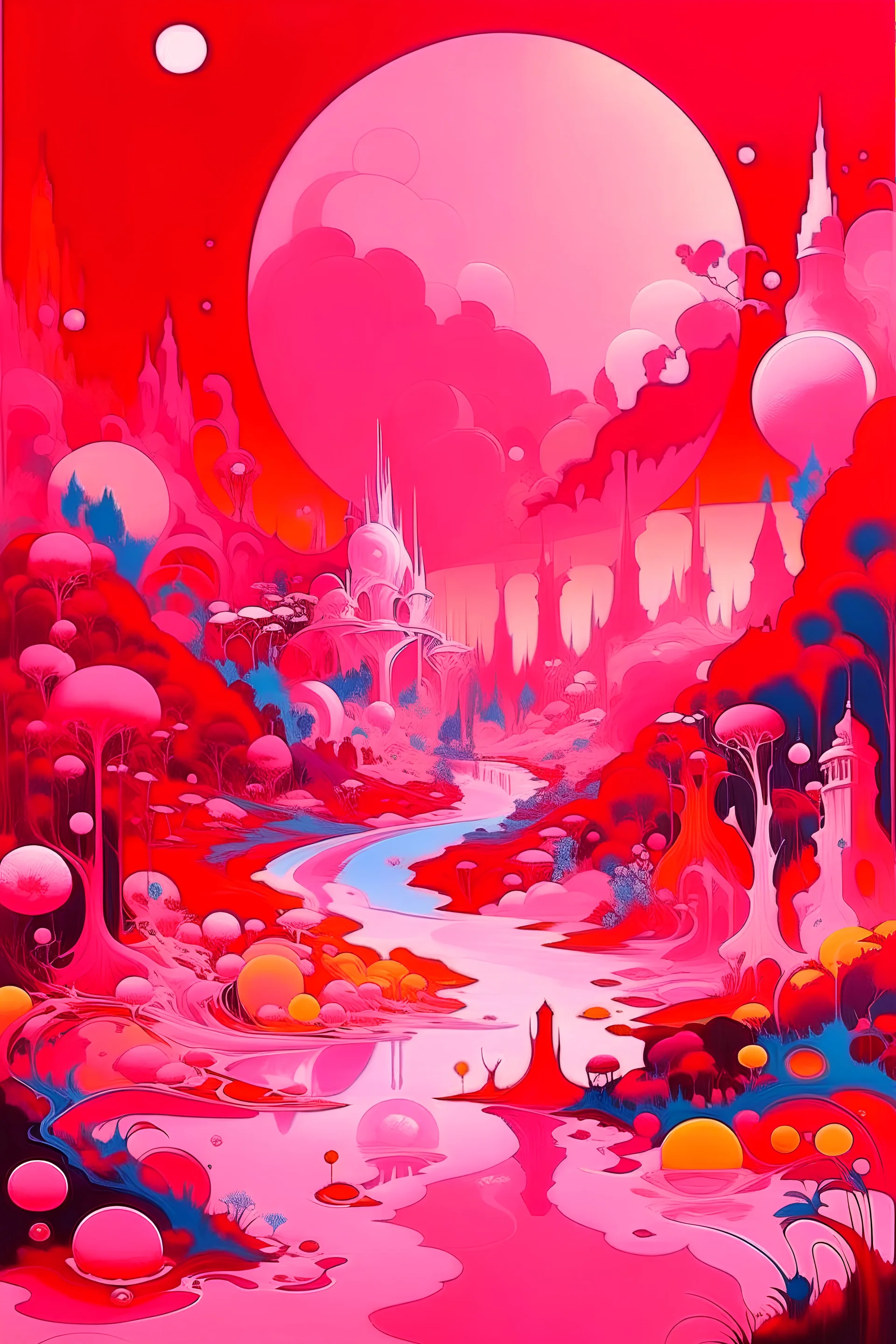 A pink magical realm of illusion painted by Wassily Kandinksy