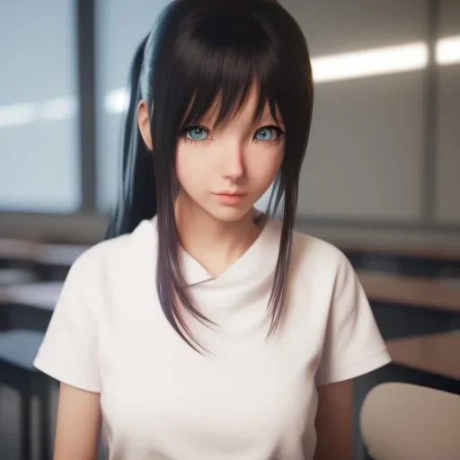 Anime girl studying in the classroom, unreal engine 5 --ar 2:1