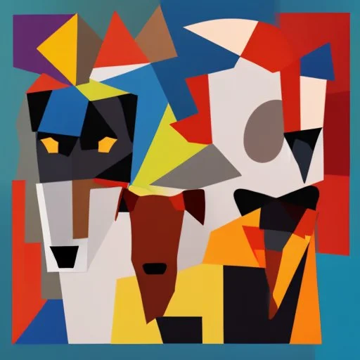 Cubist painting of humans and dogs standing next to each other in different colors and sizes, Cubist painting by Kees Maks, featured on dribble, informal art, cubism, picasso, art on instagram