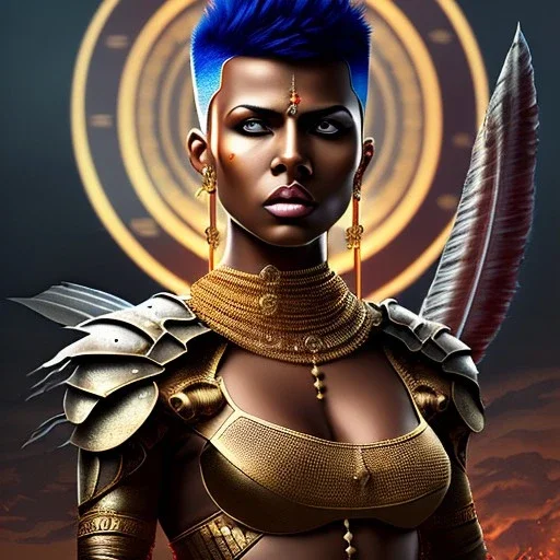 fantasy setting, woman, dark-skinned, indian, mohawk haircut,