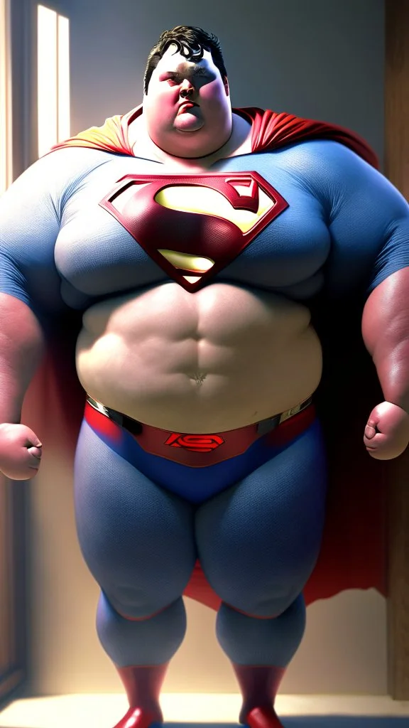 fat superman, ultra realistic, 4k, ultra detail, full body, full picture,