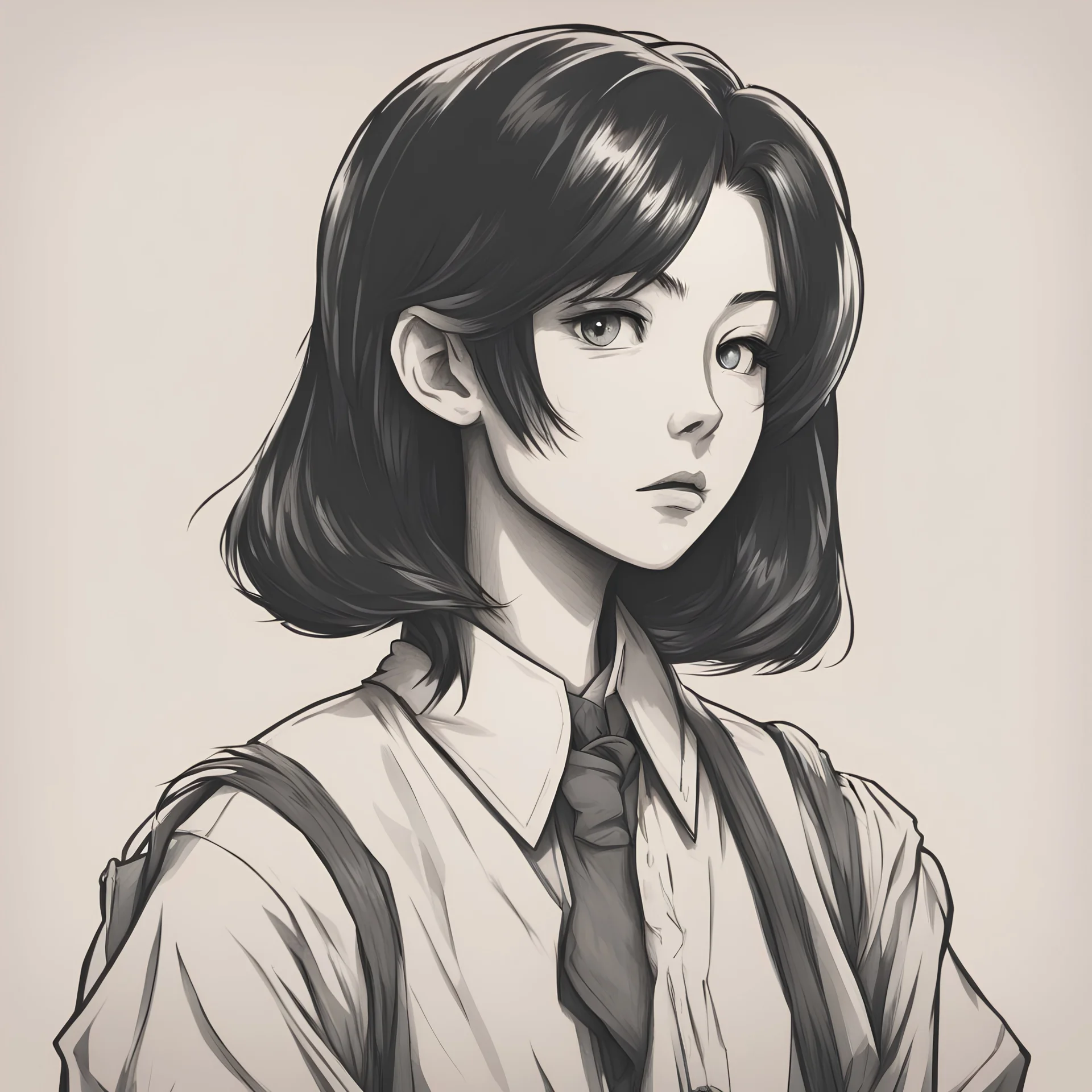 old-school anime-style portrait, faceles...